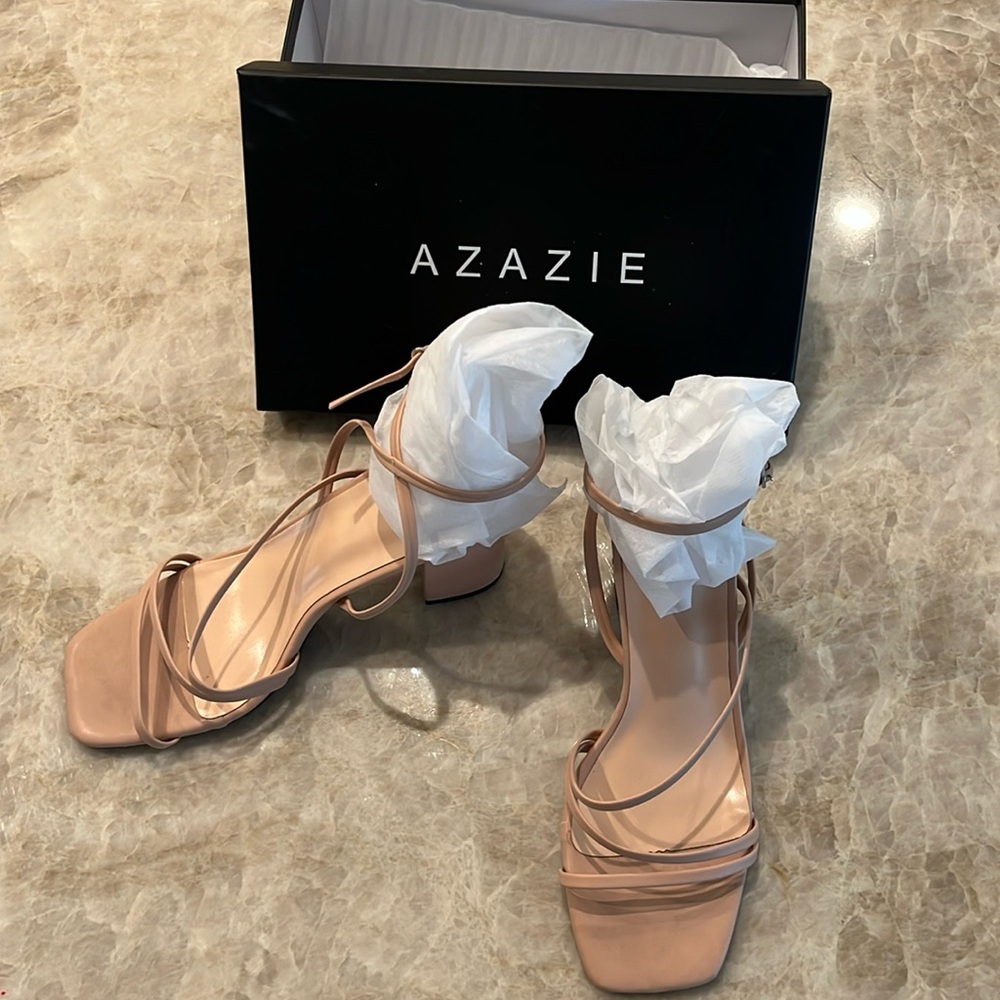 Azazie nude block heels